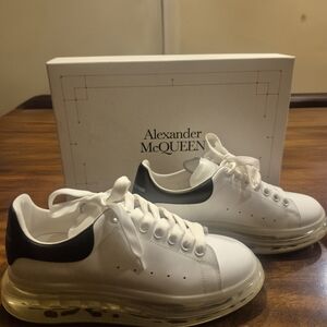 Alexander McQueen White Leather Sneakers with Black Heel and Translucent Sole